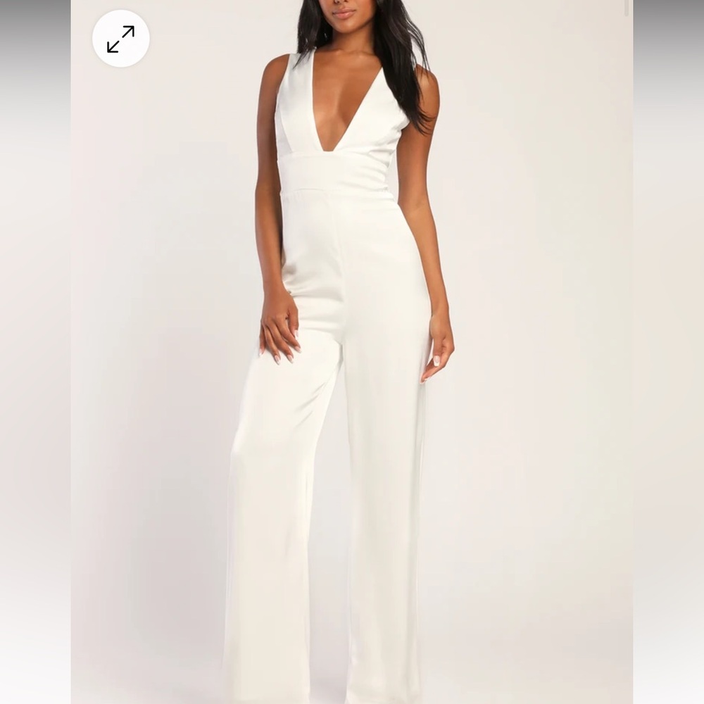 Lulus Ultimate Allure Ivory Satin Wide-Leg Jumpsuit